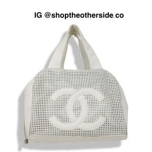 Chanel Perforated Caviar Small CC Bowler Bag White